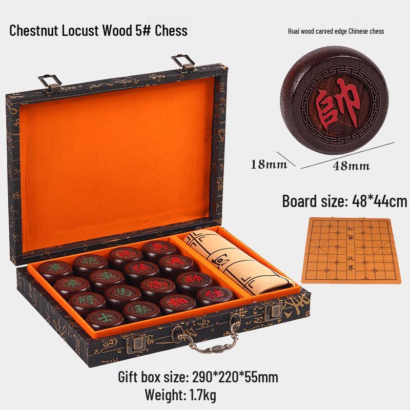 Large Chinese Rosewood & Ebony Chess Set - Solid Wood, Portable for Adults & Seniors