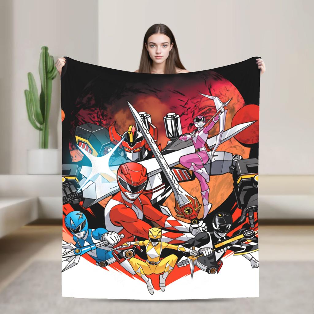 M-Mighty Morphin Super Warm Blankets  Cartoon P-Power Rangers Picnic Plush Bedding Throws Novelty Flannel Bedspread Sofa Bed