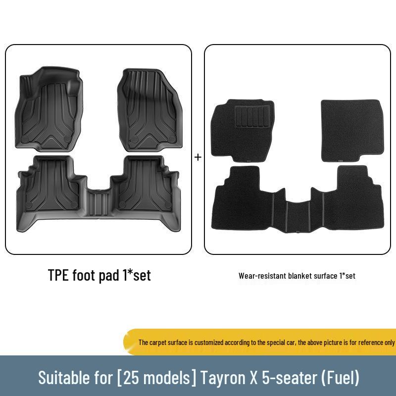 Compatible Floor Mats Set for 2025 Volkswagen Tharu: TPE Eco-Friendly Car, Trunk, and Seat Back Mats.