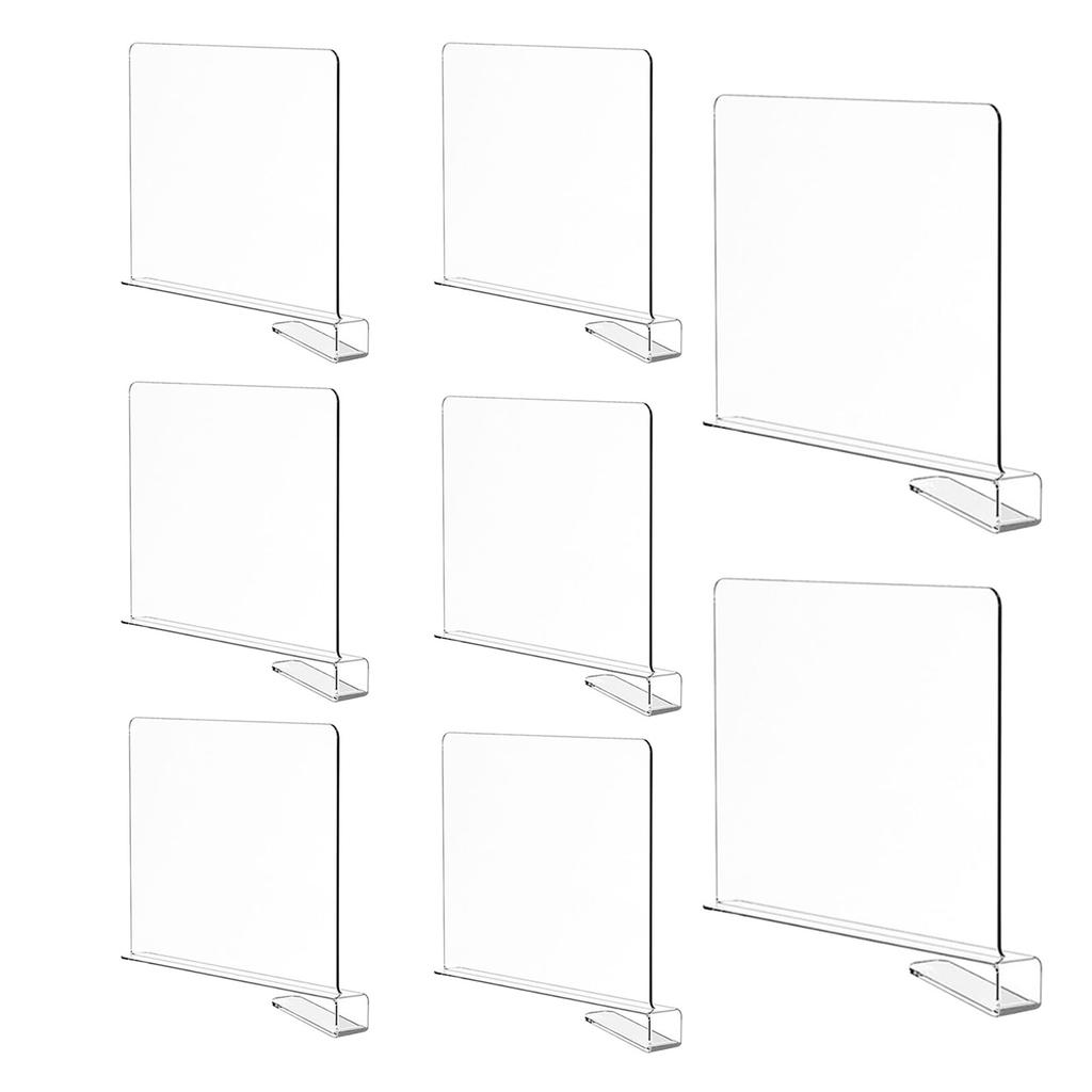 8 Pack Clear Acrylic Shelf Dividers, Wardrobe Organiser & Separator for Clothes, Towels and Bags, Tool- Partition for Wooden Shelves (F