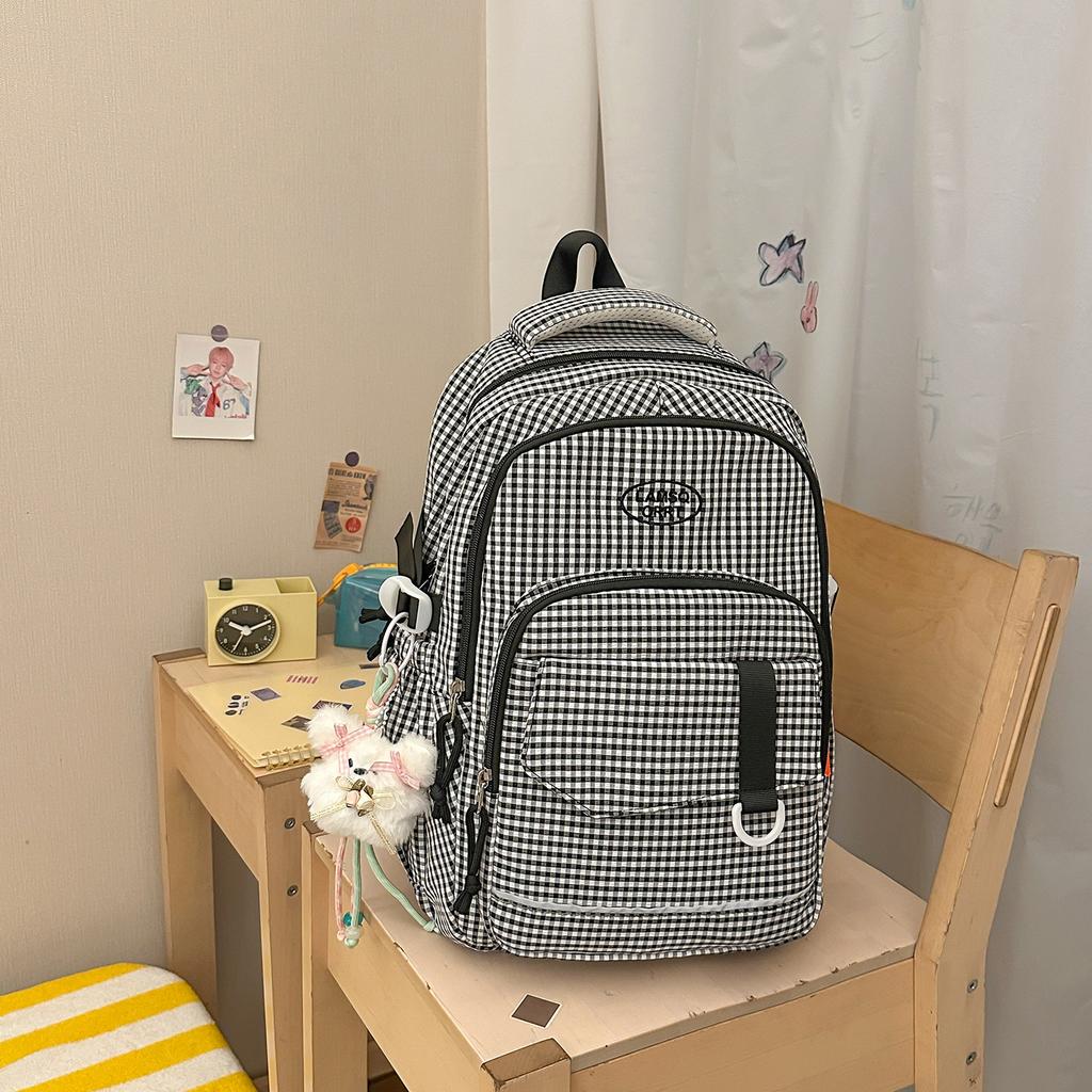 Plecak casual w kratę duża pojemność prosty świeży lekki wszechstronny design plecak student college'u uczeń gimnazjum plecak