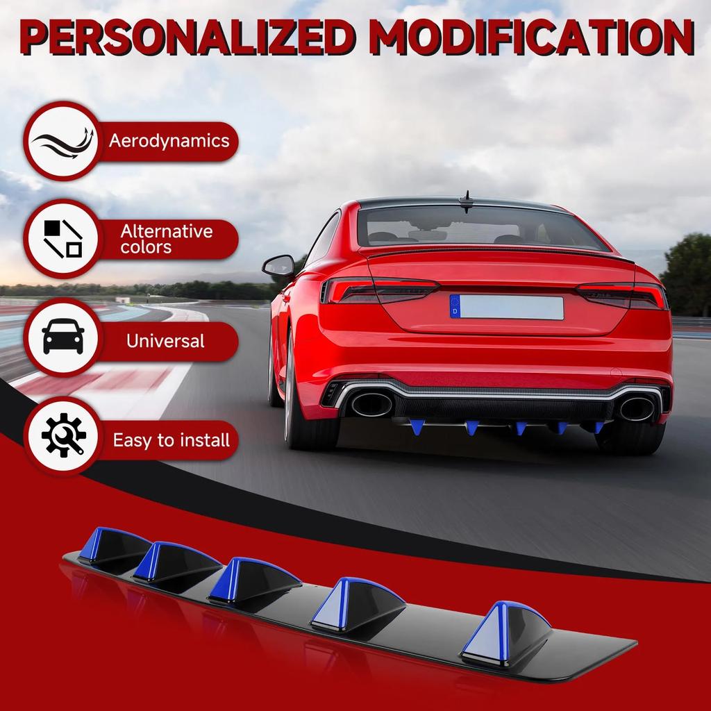 Universal Black Blue Red Shark Fin Three-Section Car Rear Bumper Lip 5-Fin Diffuser Universal Spoiler A Body Kit For Honda