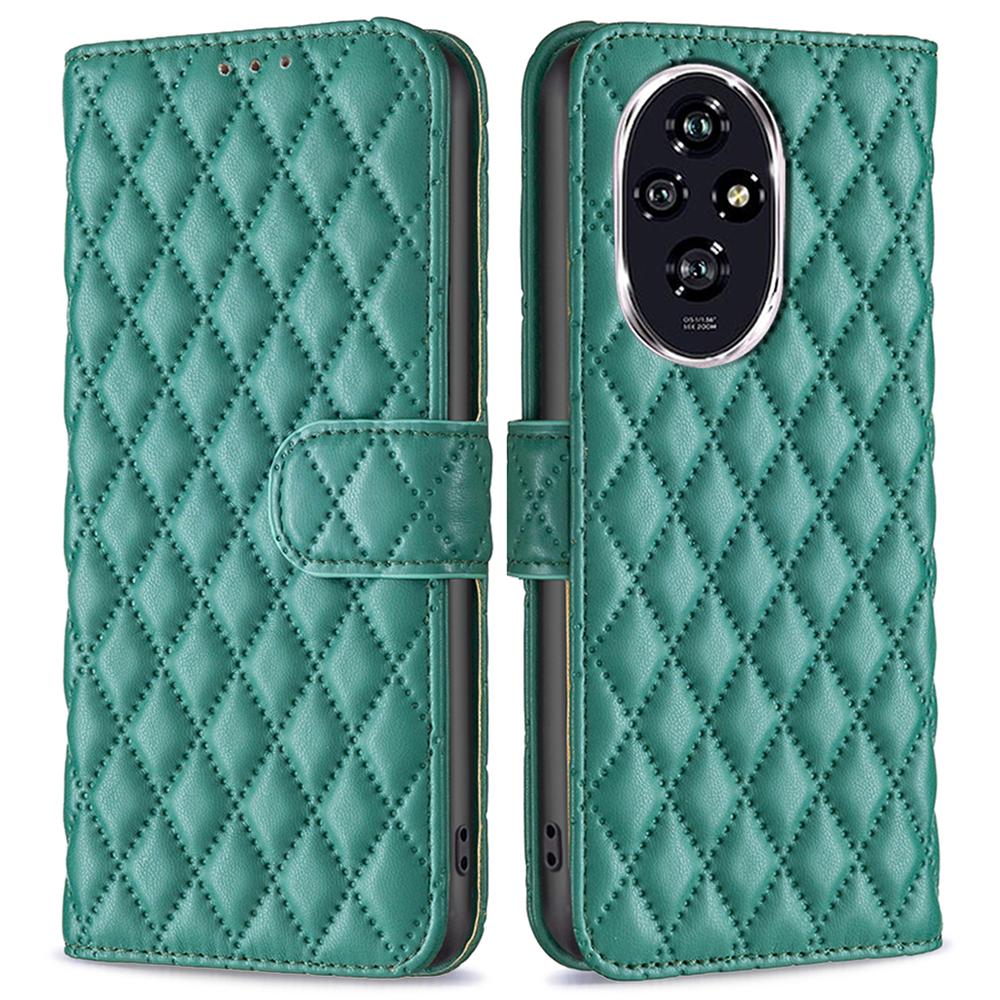 BINFEN COLOR BF Style-14 For Honor 200 5G Case Leather Phone Cover Rhombus Grid