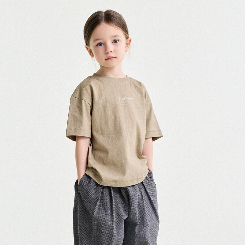 Yun er Ma Girls  Korean Retro Washed Cotton Short Sleeve T-Shirt 100