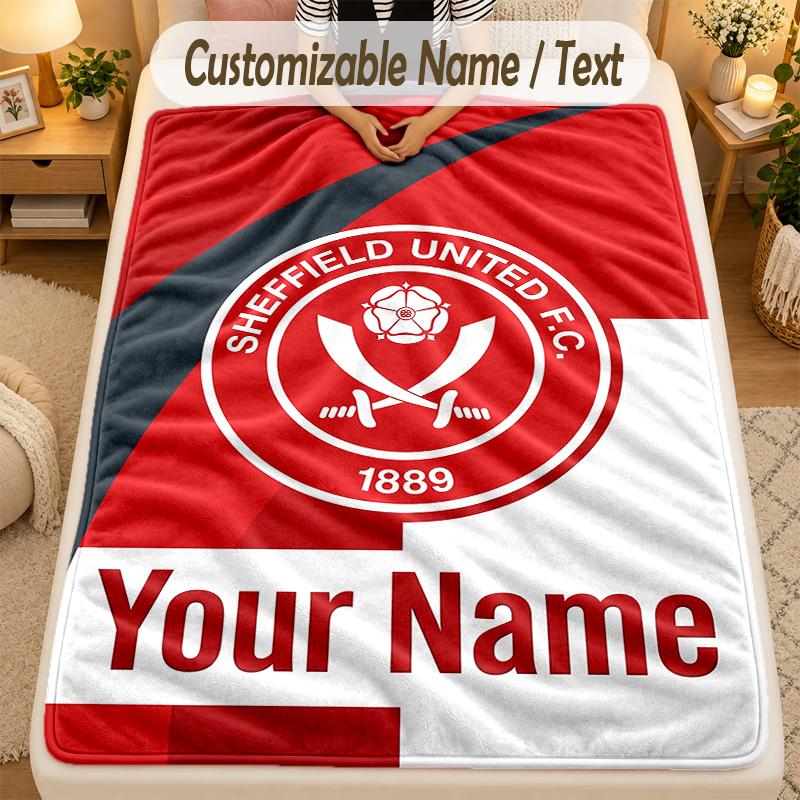 Flannel BlanketSheffield United FC Custom Name Text Personalized Soft Warm Throw Blanket Home Decor Gift