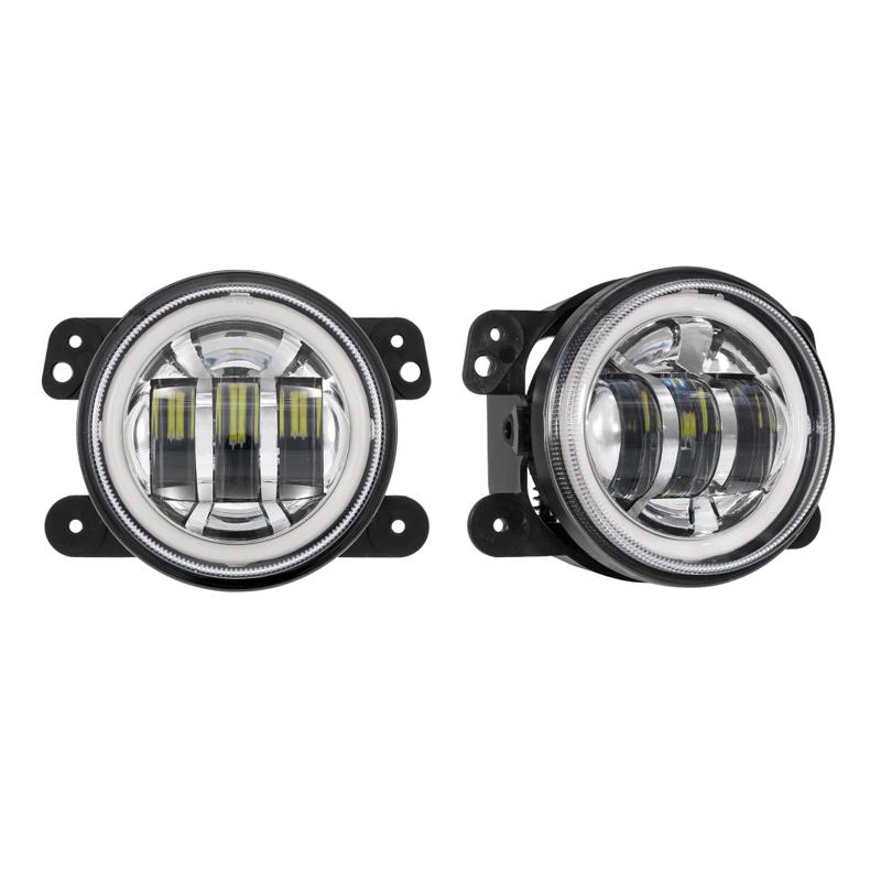 1 Pair 4 Inch Car Front Bumper LED Fog Lights Driving Turn Signal Light with Angle Eyes For Jeep Wrangler 07-18 JK JKU Tj