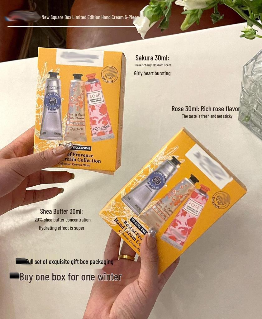 Oushujia Cherry Blossom Shea Butter Hand Cream Gift Set - Moisturizing, Anti-Wrinkle, Nourishing Winter Care Souvenir.