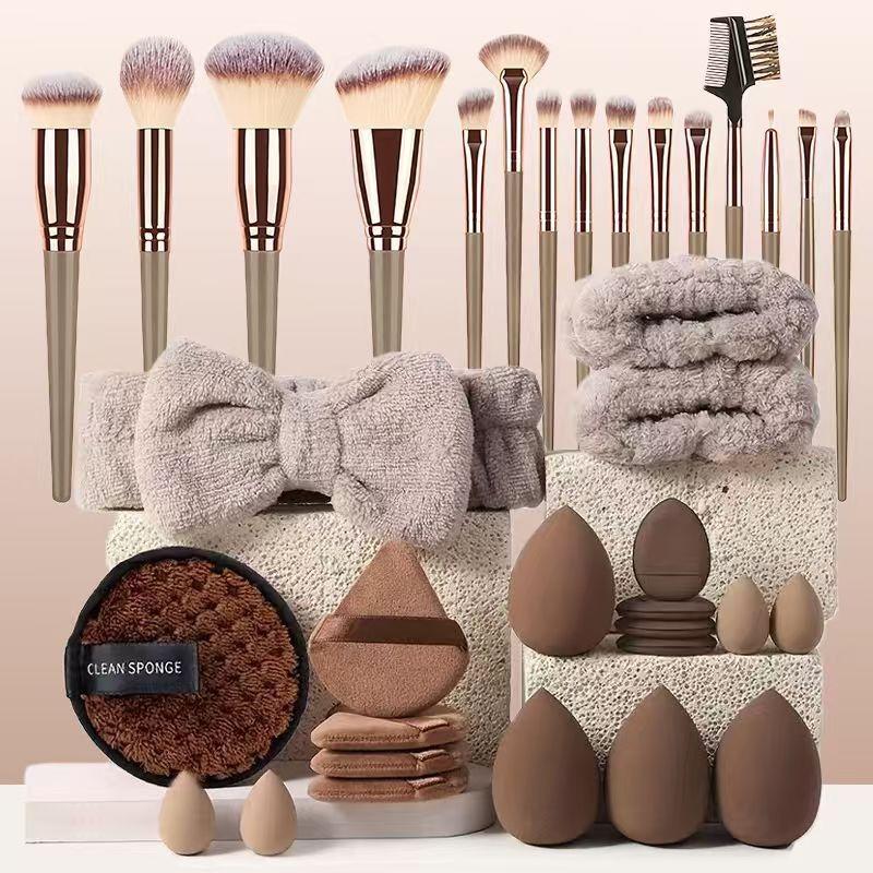 33Pcs 35Pcs Makeup Brush Set with Face Wash Sponge, Cosmetic Tools Kit Multifunctional Foundation Blending Brush Set