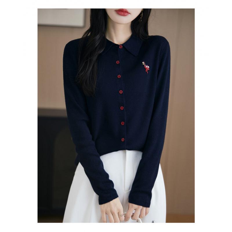 

Women s High-end Knit Cardigan Top with Long-Sleeved Polo Collar - 2026 Autumn/Winter Collection. Small