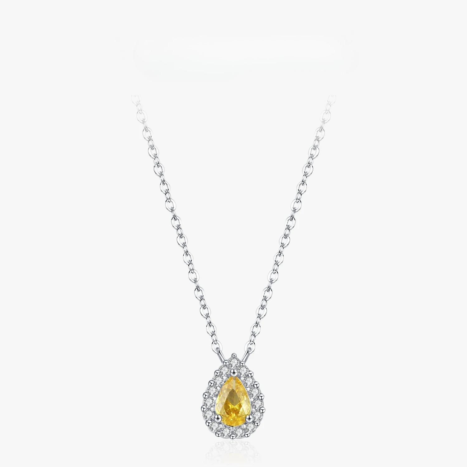 

Ailmay 925 Sterling Silver Shiny Yellow Zircon Pendant Necklace for Women Dainty Water Drop Wedding Jewelry