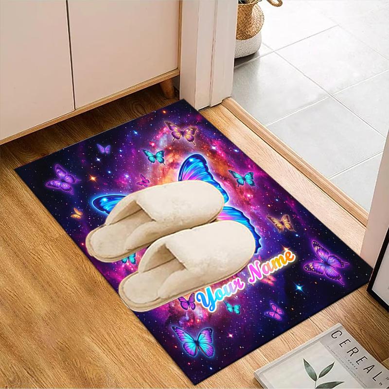 1PC Custom Name Butterfly Dreams Space Theme Floor Mat Ideal for Living Room, Game Rooms, Office, Bedroom, Floor Mat Playful Design