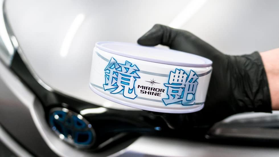SOFT99 Mirror Shine Solid Wax for Protects and Polishes Automotive Includes Microfiber Cloth Light-Colored Cars, Paint, (Product Code 00373)