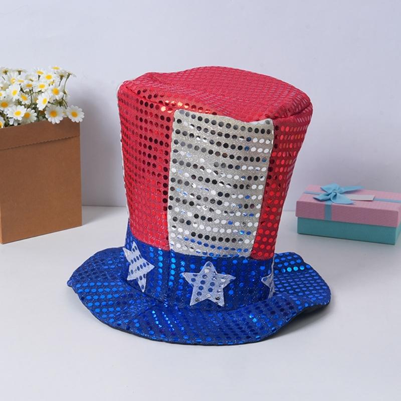 6Pieces 4th of July Patriotic Costume Set with Vest Hat Beard Sunglasses and Necklace for Holiday Celebration Gathering