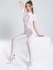 Glossy Shiny Short Sleeve Pantyhose Jumpsuit Zipper Open Crotch Bodysuit Transparent Tights Sexy Japanese Sukumizu Bodystocking