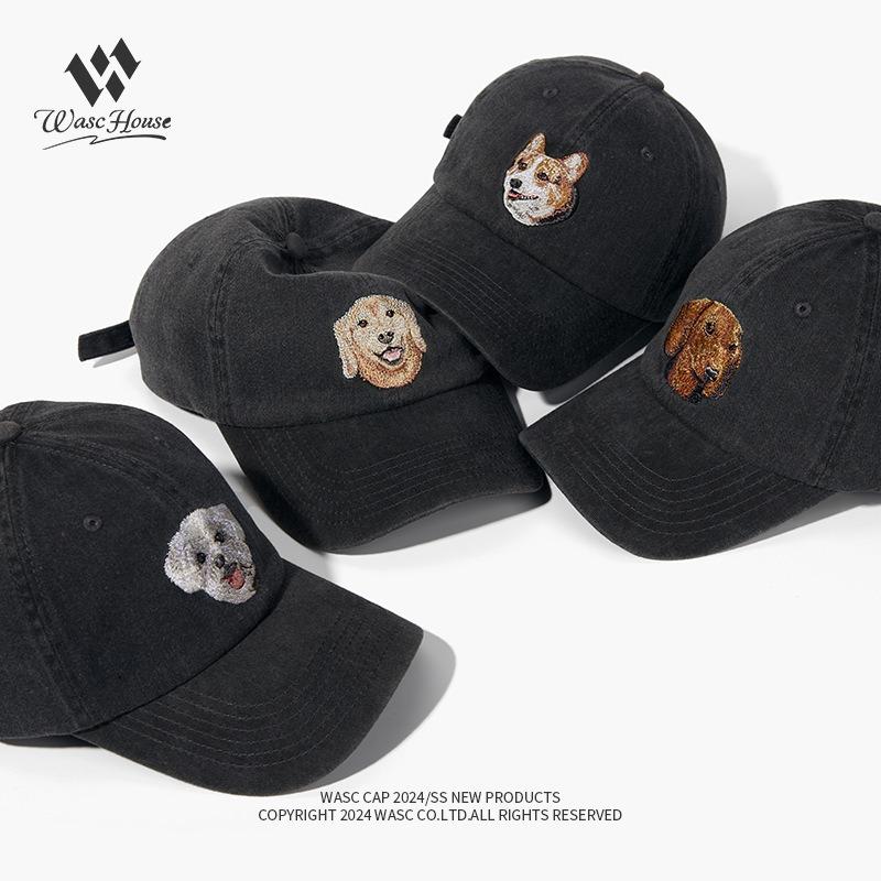 Dog Head Baseball Cap Trendy Brand Heavy Industry Washing Black Old Animal Embroidery Cap Children's Four Seasons Men