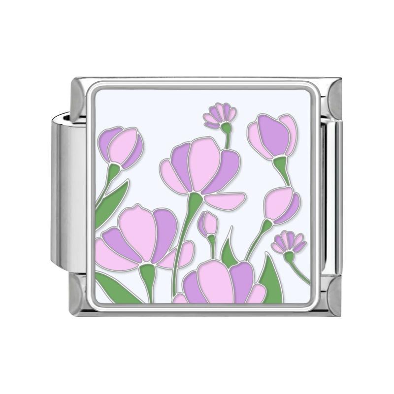 New Stainless Steel Italian Modular Charm Bracelet Diy Interchangeable Flower Pattern Charms Fashion Jewelry Women Daily Wear