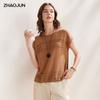 Zhaojun Damen Retro Kurzarm Strickoberteil aus Maulbeerseidenmischung