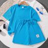 Traje Casual para Niños Moda de Verano Top de Manga Corta Waffle Pantalones Cortos Traje de Dos Piezas para Niños y Niñas
