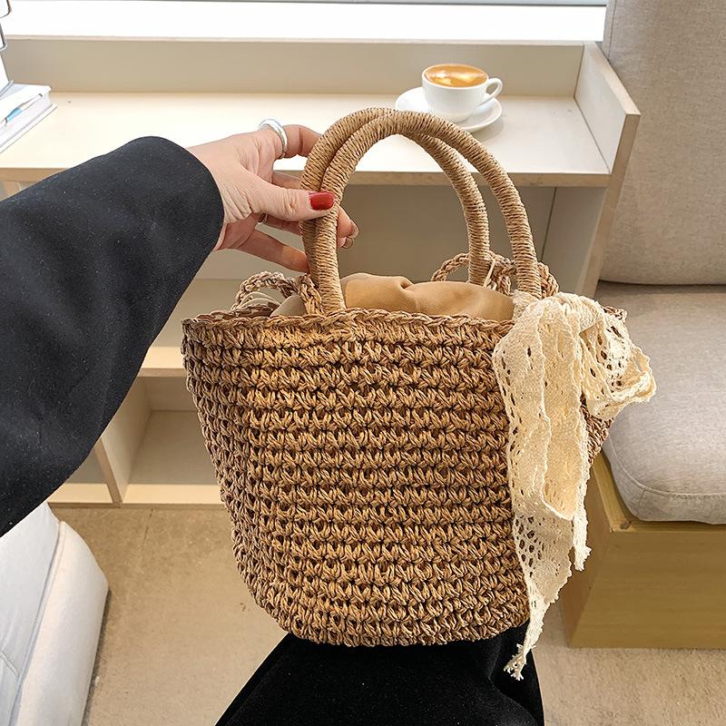 Holiday Style Straw Woven Bag Women's Summer New Large-capacity Woven Messenger Bag Portable Vegetable Basket Beach Bag
