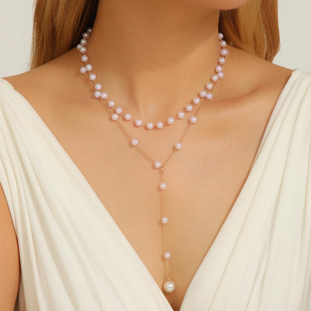 Women's Long Imitation Pearls Necklace with Sexy Tassel - Elegant Simple Pearl Jewelry Accessory