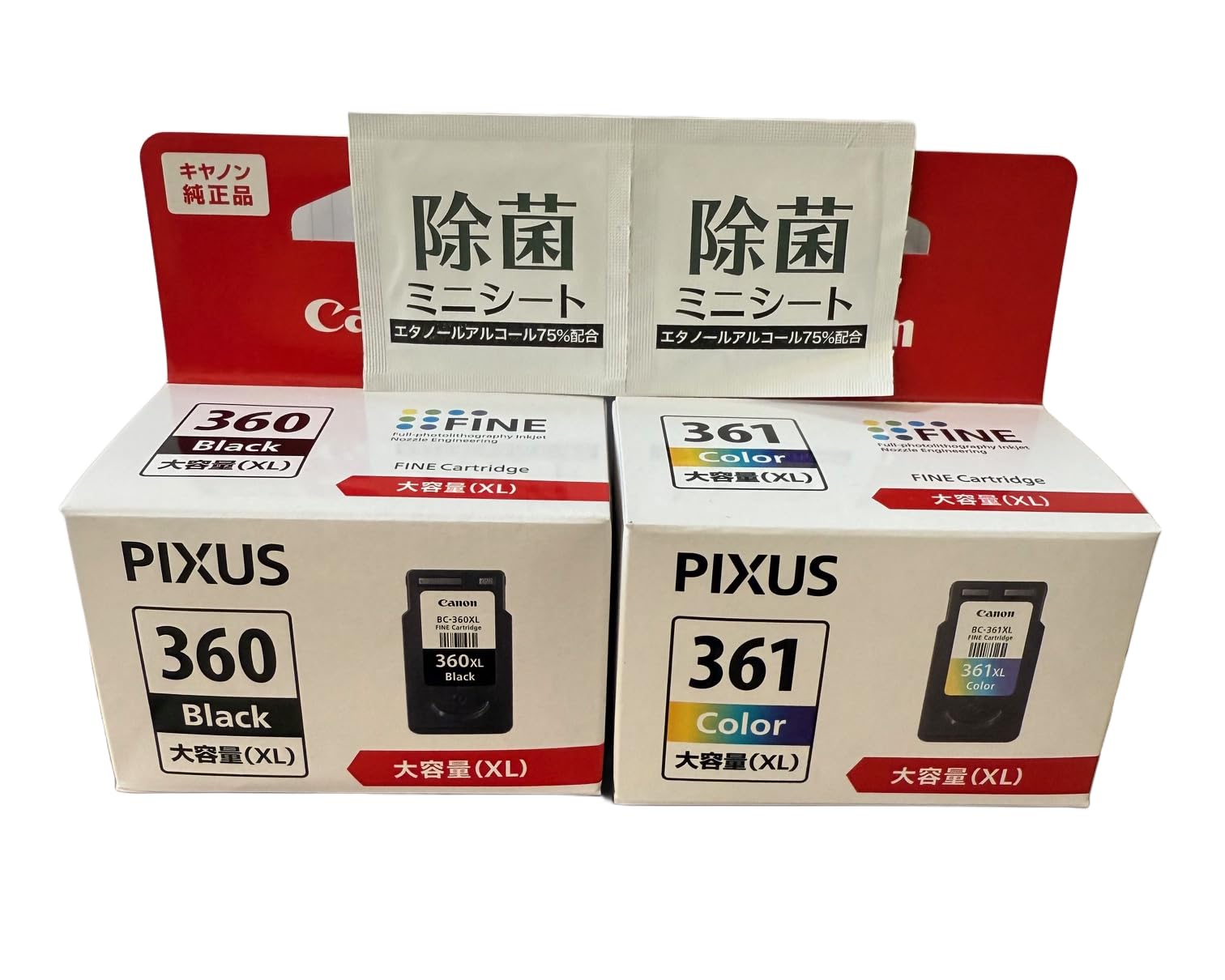 

Genuine Ink Cartridge Includes two disinfecting mini Compatible PIXUS and High-Capacity Set BC-360XL (Black) + BX-361XL (Color). wipes. with MP493,