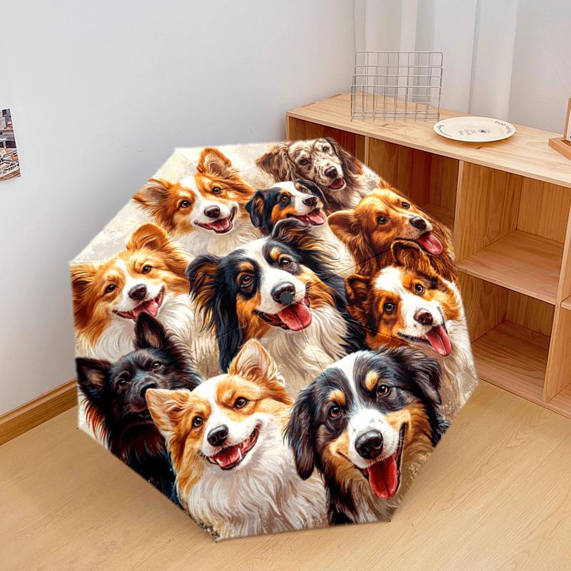 1 ks automatický skládací deštník - Vzor koláže psů, přenosný a skládací design s 8 žebry, Vánoční narozeninové dárky