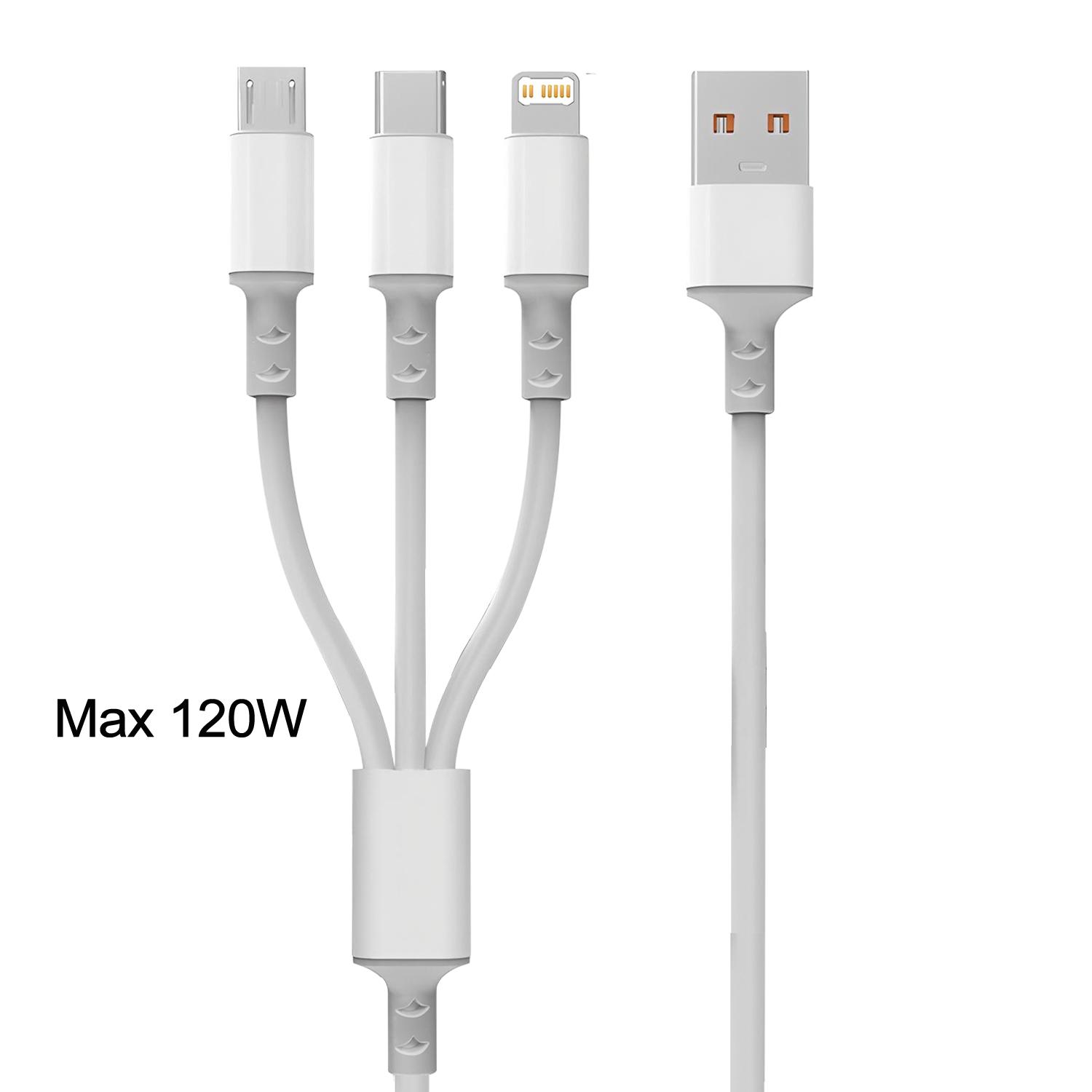 

3 In 1 USB Fast Charging Cable Micro USB Type C Charging Cables For Iphone 14 13 12 Huawei Xiaomi Charger Cord белый