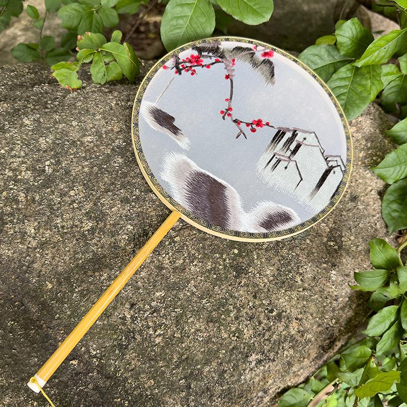 Ventaglio da Palazzo di Suzhou Ricamato su Entrambi i Lati in Stile Antico con Nappa - Ventaglio Rotondo di Bellezza Hanfu Cinese Fatto a Mano