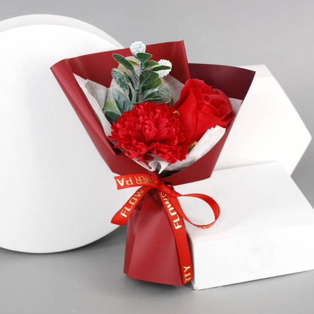 Rose Künstliche Rose Bouquet 3 Köpfe Handhaltend Künstliche Blumen Geschenkverpackung Mini Handhaltend Seifenblume Muttertag