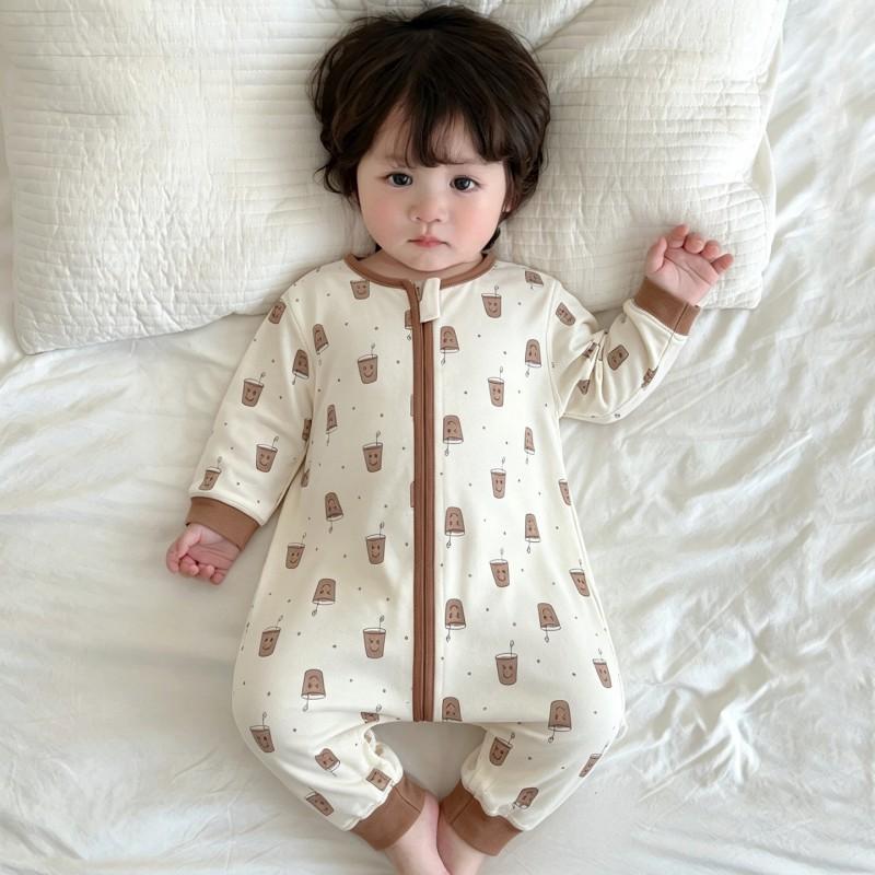 Baby Sleep Sack With Zipper Pure Cotton Footed Pajamas Toddlers Anti-Kick Warm Comfortable Nightwear Fall Winter