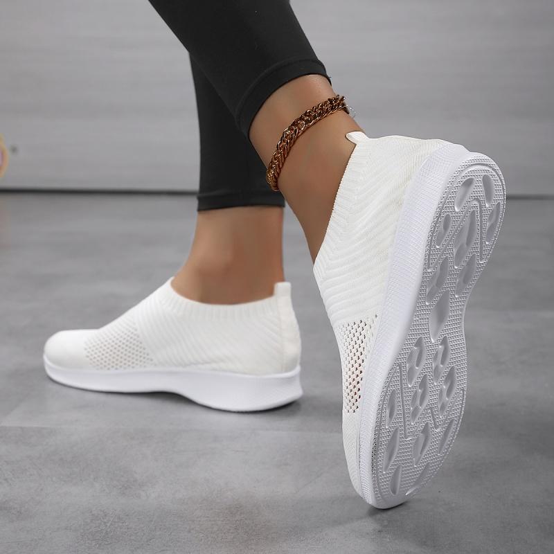 Ultra Light Women Casual Shoes Breathable Knitted Flats Light Elastic Walking Shoes Slip-on Loafers Soft Sole Driving Shoes