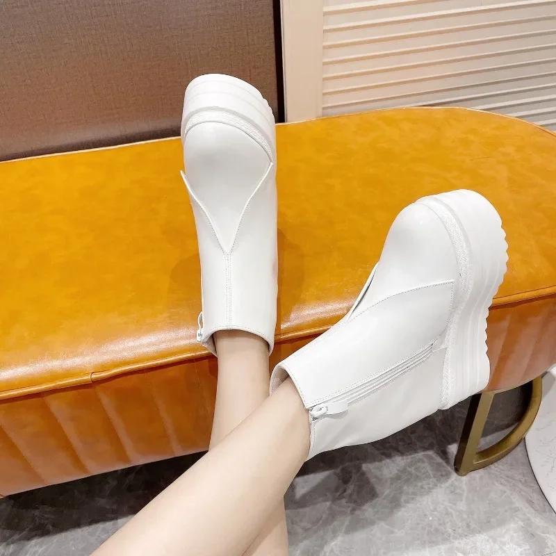 Women's Platform Ankle Boots Wedges Super High Heel Boots 14CM Spring Autumn Thick Bottom White Women's Shoes Casual Short Botas