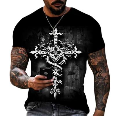 New Men's T-shirts 3d Print Short Sleeve Tops Cool Crucifix T Shirt For Man Oversized Tee Shirt Men Vintage Clothing