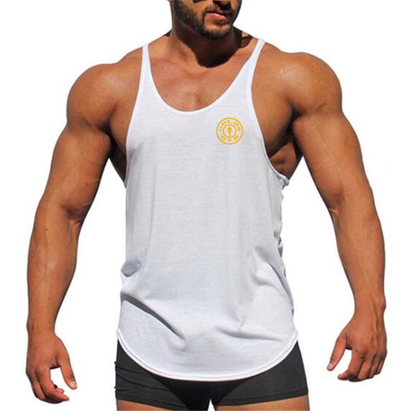 Men's Fitness Cotton Thin Strap Sleeveless T-shirt - Gold Sports Vest