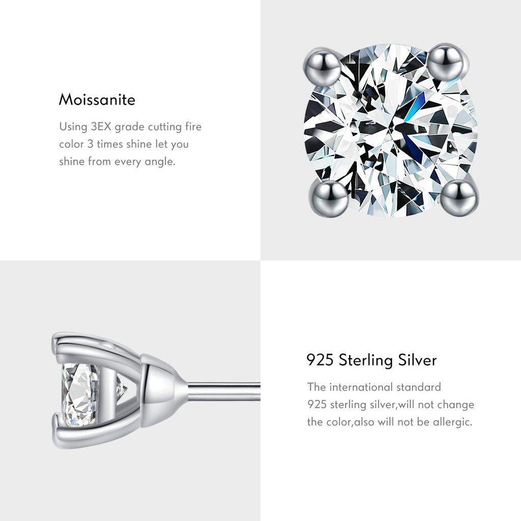 Modian Moissanite 1CT 2CT D Color VVS1 EX Luxury Stud Earrings 925 Sterling Silver Sparkling Earrings For Women Wedding Jewelry