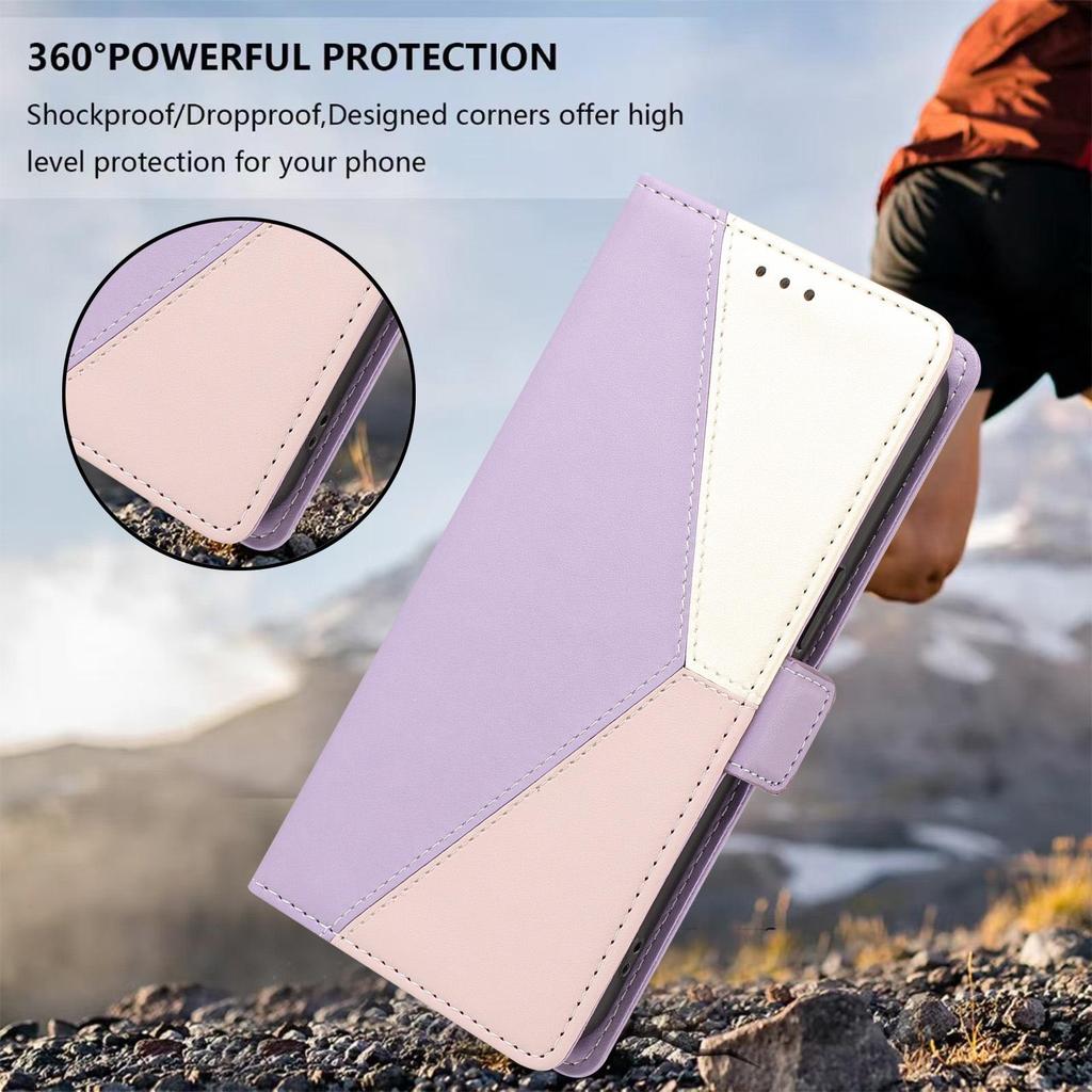 Cubot P80 Leather Case: Three-Color Patchwork Design with Contrast Card Slot for Max 5 5G Protection