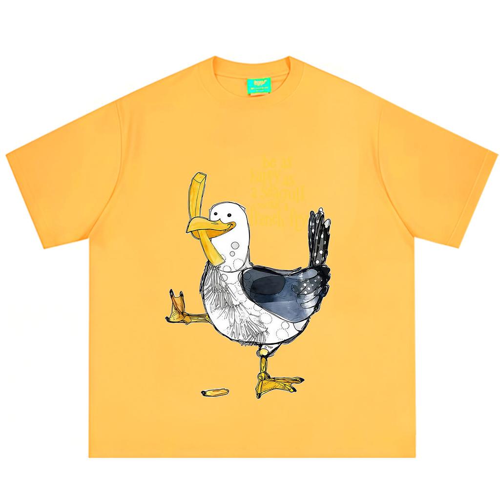 Be As Happy With A French Fry Funny Seagull Meme Tshirt Unisex Unisex Fashion Tshirt Shortsleeved Loose Casual Cotton Tshirts