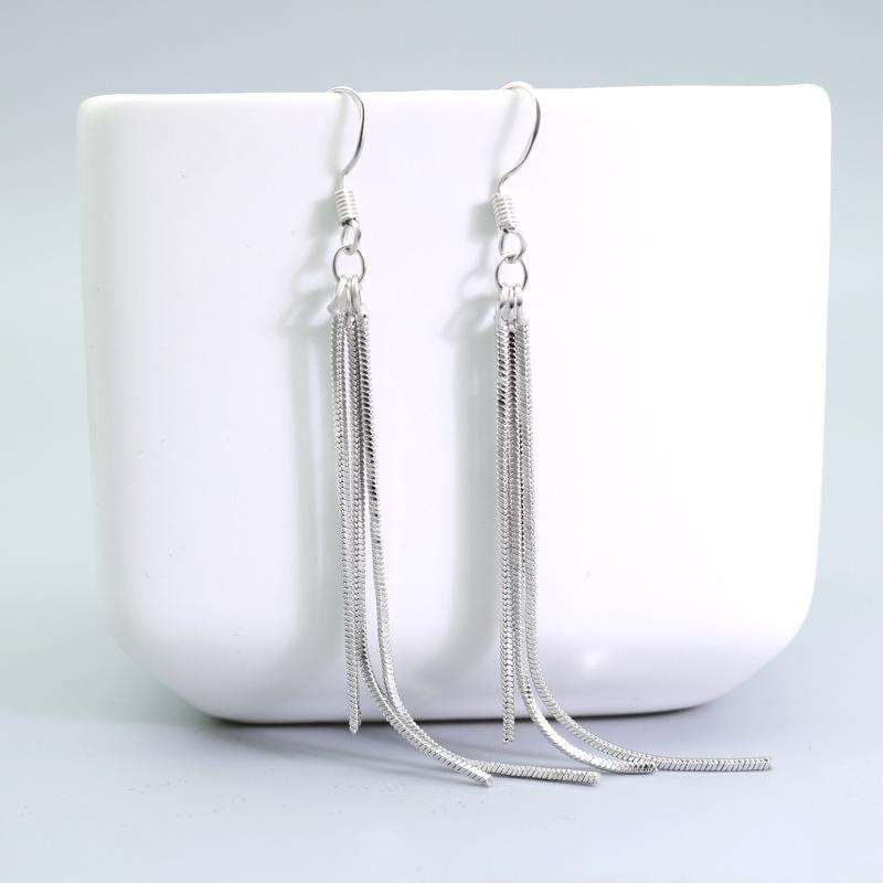 

Buyee 925 Sterling Silver Long Drop Earring Simple Tassel Dangle Earring for Woman Girl Fashion Party Fine Jewelry Earrings