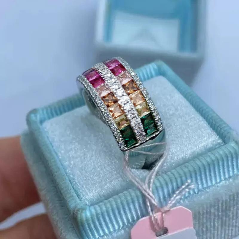Xiaomi Huitan Silver Color Women Ring with Shining Multiple Colors CZ Charming Party Wedding Accessories for Lady Engagement Jewelry