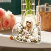 Heart-Shaped Nativity Scene Decoration - Virgin Mary & Jesus Religious Plaque with Floral Design, Acrylic Tabletop Decor for Christmas, Home, Church