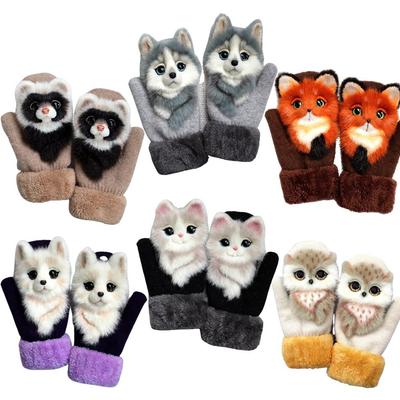 1pair Simulation Animal 3D Cartoon Warm Gloves Winter Plush Full Finger Mittens Cute Thick Knitted Gloves Men Women Christmas Gifts