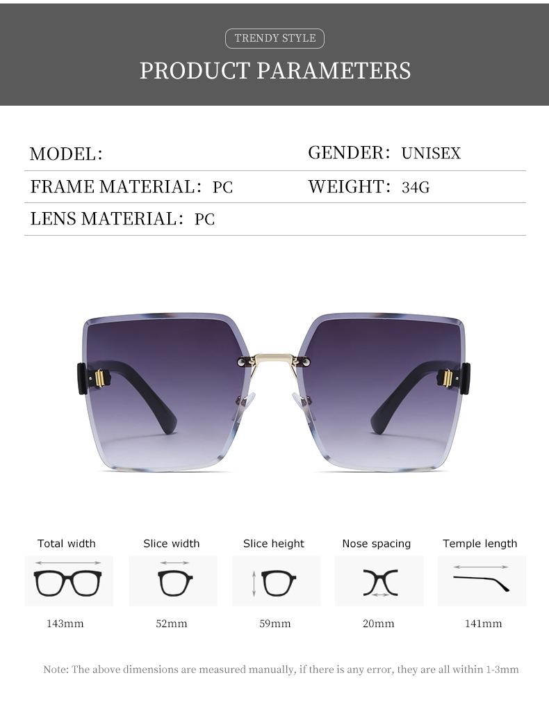 Classic Vintage Square Sunglasses Woman Gradient Mirror Frameless Sun Glasses Female Retro Fashion Rimless