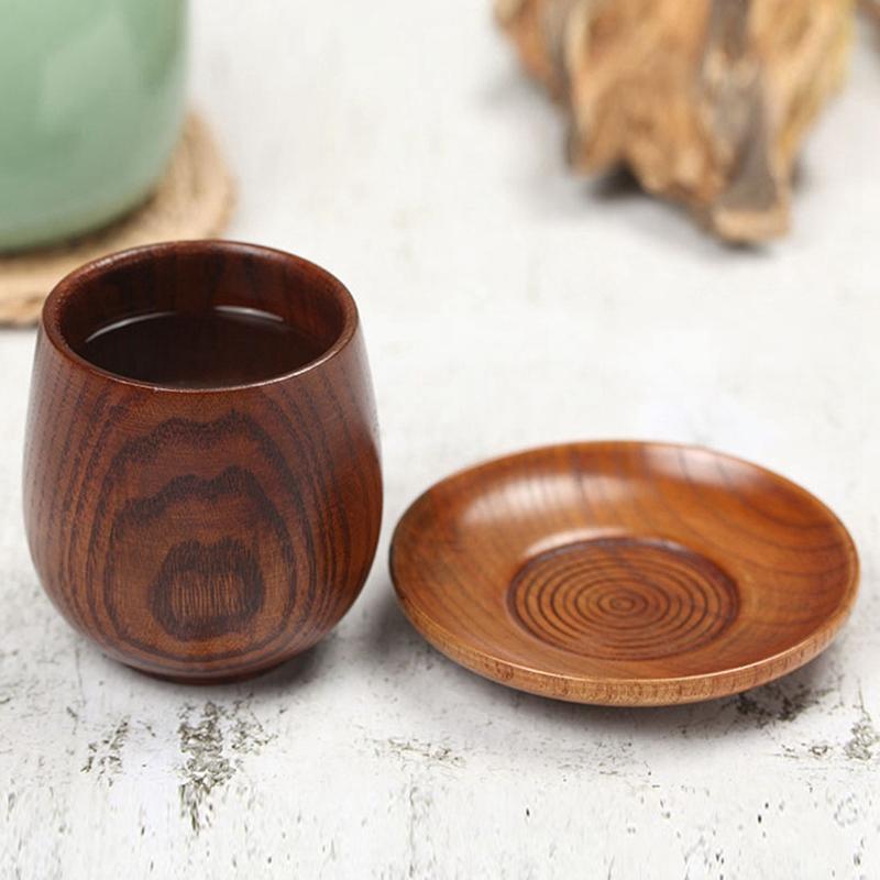 ABRW-Japanese Style Log Cup Wooden Big Belly Cup Sake Solid Wood Retro Insulated Teacup Set Drinking Cup 150ML