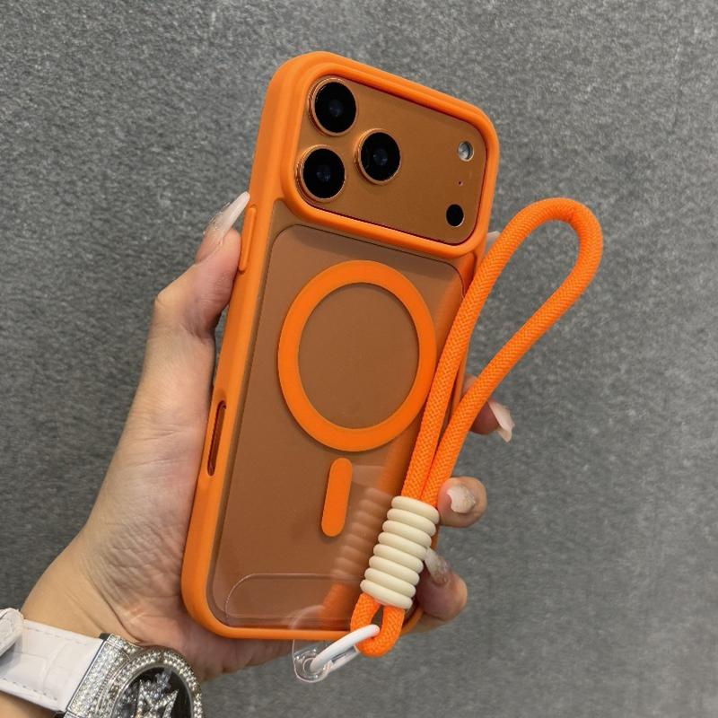 Luxusní magnetický kryt pro Magsafe pro iPhone 17 16 15 14 12 13 Pro Max 16 Plus 17Pro Air s řemínkem na ruku/zápěstí Průhledný zadní kryt