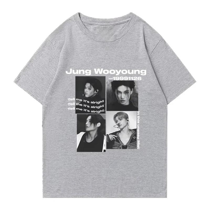 2026 Kpop Ateez Wooyoung Graphic Black T-shirt Men Women Fashion Oversized Short Sleeve T Shirts Unisex Summer 100% Cotton Tops