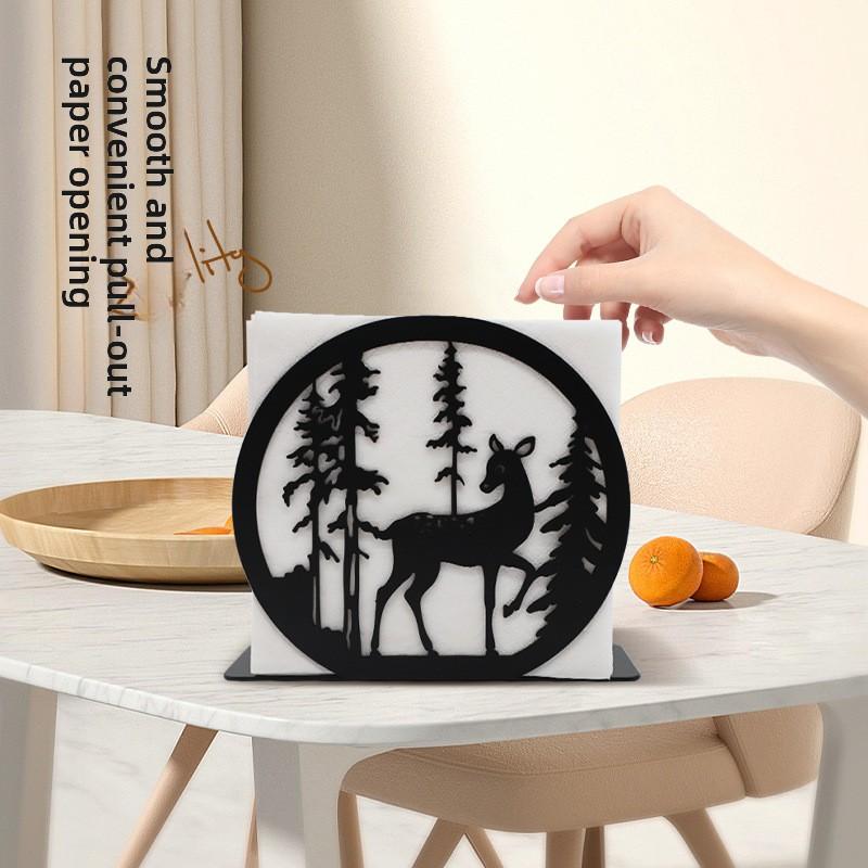 Living Room Bedroom Vertical Iron Art Deer Tissue Box Creative Simple Black Home Decor Tissue Storage Napkin Box