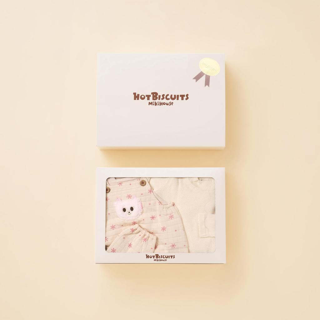 MIKI HOUSE HOT BISCUITS Overalls Gift Set for Boys and Girls, Baby Clothes, Baby Gift, Ivory, 70cm, Box Included, 74-9911-689