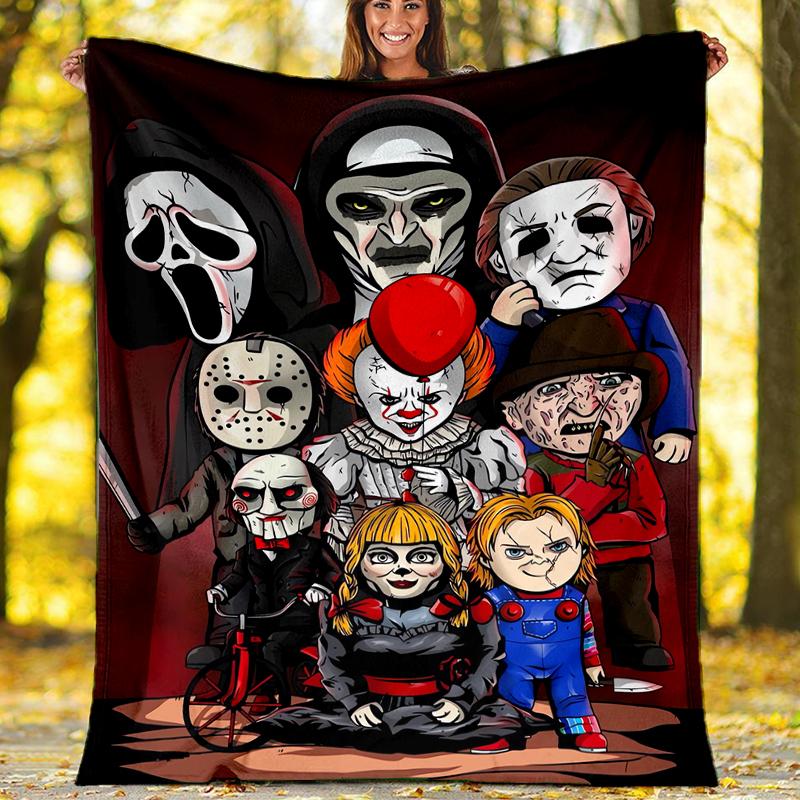 Coperta stampata a tema horror di Halloween - Perfetta per divano, letto, viaggi e uso all'aperto | Lavabile in lavatrice, accogliente e resistente.