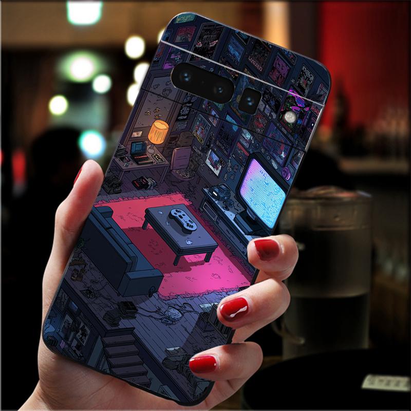 

For Google Pixel 10 9 Pro XL Silicone Phone Soft Case For Google Pixel 9A 8A 7A 6A 5 Cover Shell Neon Night Vibes city street Google Pixel 9 Pro