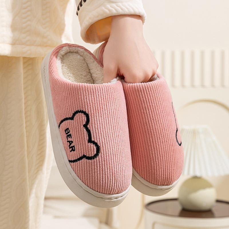 Thick bottom home cotton slippers women's autumn and winter indoor non-slip velvet warm cartoon animation cotton drag men